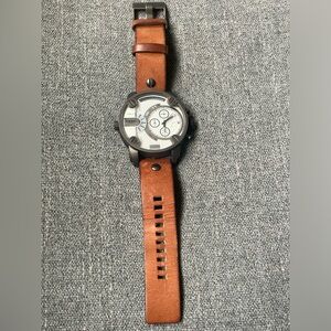 Diesel SBA Dual Time Chronograph Gunmetal Ion-Plated Stainless Steel Mens Watch